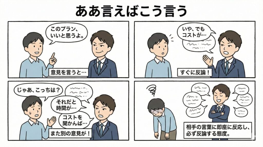 【ことわざ】「ああ言えばこう言う」の意味は？対義語・類義語・例文・英語表現をまとめて紹介
