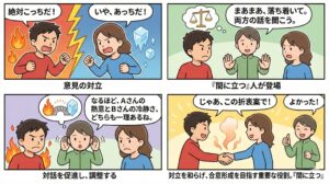 【ことわざ】「間に立つ」の意味は？対義語・類義語・例文・英語表現をまとめてご紹介