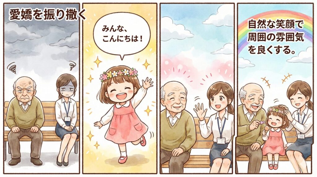 【ことわざ】「愛嬌を振り撒く」の意味は？対義語・類義語・例文・英語表現をまとめてご紹介