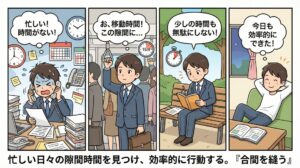 【ことわざ】「合間を縫う」の意味は？対義語・類義語・例文・英語表現をまとめてご紹介