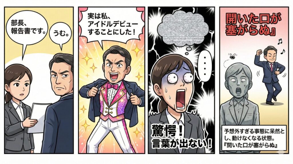 【ことわざ】「開いた口が塞がらぬ」の意味は？対義語・類義語・例文・英語表現をまとめてご紹介