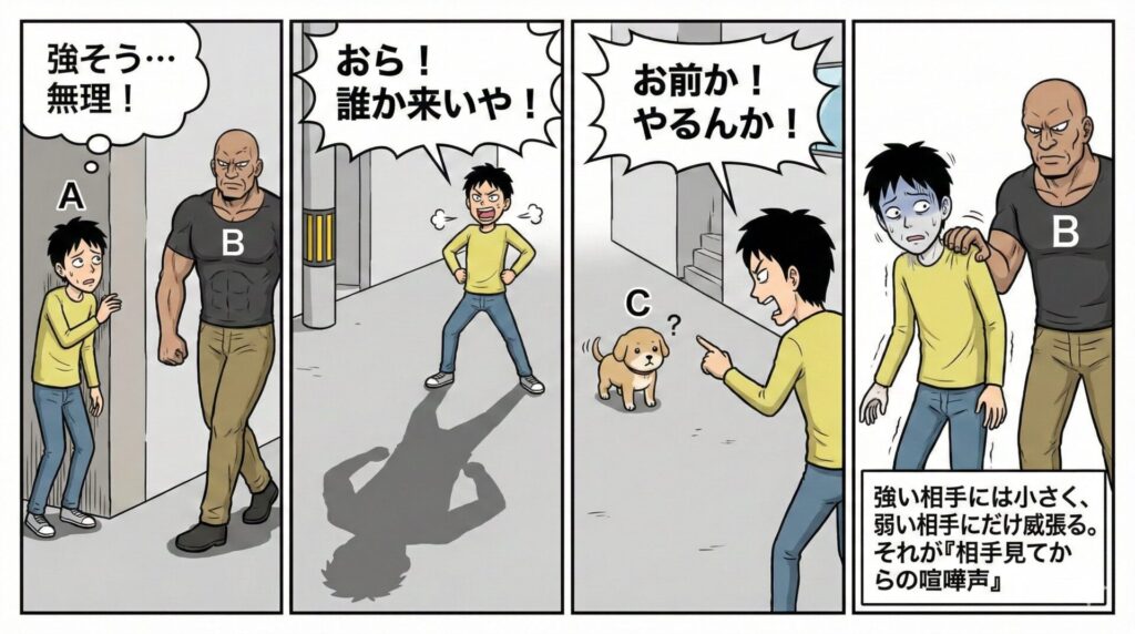 【ことわざ】「相手見てからの喧嘩声」の意味は？対義語・類義語・例文・英語表現をまとめてご紹介