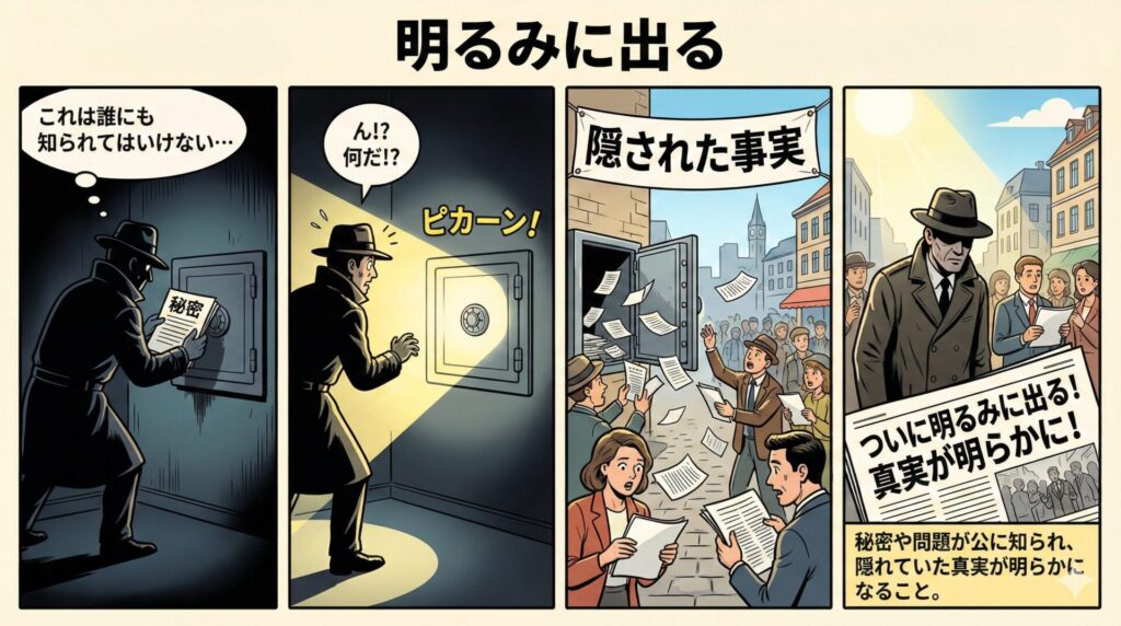 【ことわざ】「明るみに出る」の意味は？対義語・類義語・例文・英語表現をまとめてご紹介