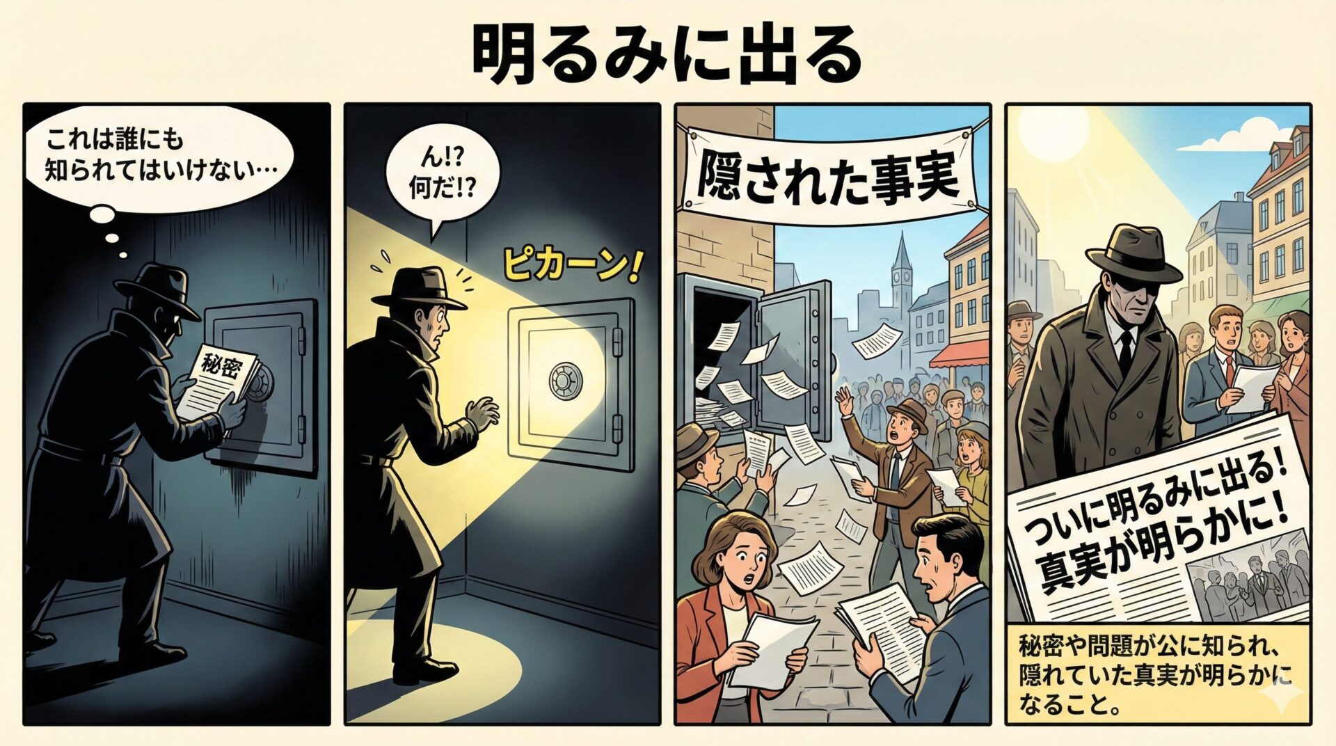 【ことわざ】「明るみに出る」の意味は？対義語・類義語・例文・英語表現をまとめてご紹介