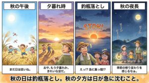 【ことわざ】「秋の日は釣瓶落とし」の意味は？対義語・類義語・例文・英語表現をまとめてご紹介